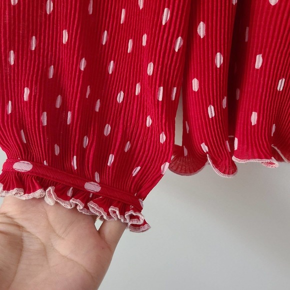J. Crew Red Polka Dot Ruffle Trim‎ Peplum Long Sleeve Blouse Size Small - Picture 6 of 10
